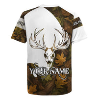 Custom Deer Hunting Skull Rugby Jersey with Antlers Graphic on Autumn Leaf Camo Background - Wonder Print Shop