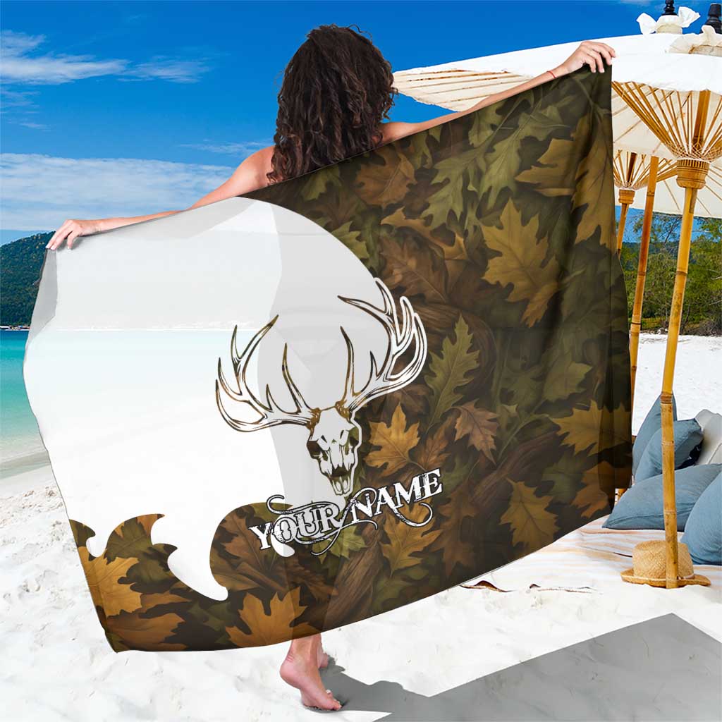 Custom Deer Hunting Skull Sarong with Antlers Graphic on Autumn Leaf Camo Background - Wonder Print Shop