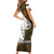 Custom Deer Hunting Skull Short Sleeve Bodycon Dress with Antlers Graphic on Autumn Leaf Camo Background - Wonder Print Shop