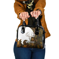 Custom Deer Hunting Skull Shoulder Handbag with Antlers Graphic on Autumn Leaf Camo Background - Wonder Print Shop