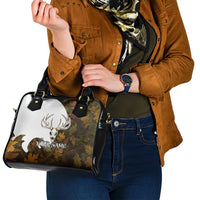 Custom Deer Hunting Skull Shoulder Handbag with Antlers Graphic on Autumn Leaf Camo Background - Wonder Print Shop