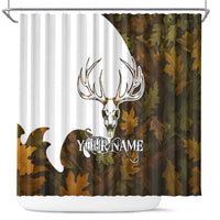 Custom Deer Hunting Skull Shower Curtain with Antlers Graphic on Autumn Leaf Camo Background - Wonder Print Shop