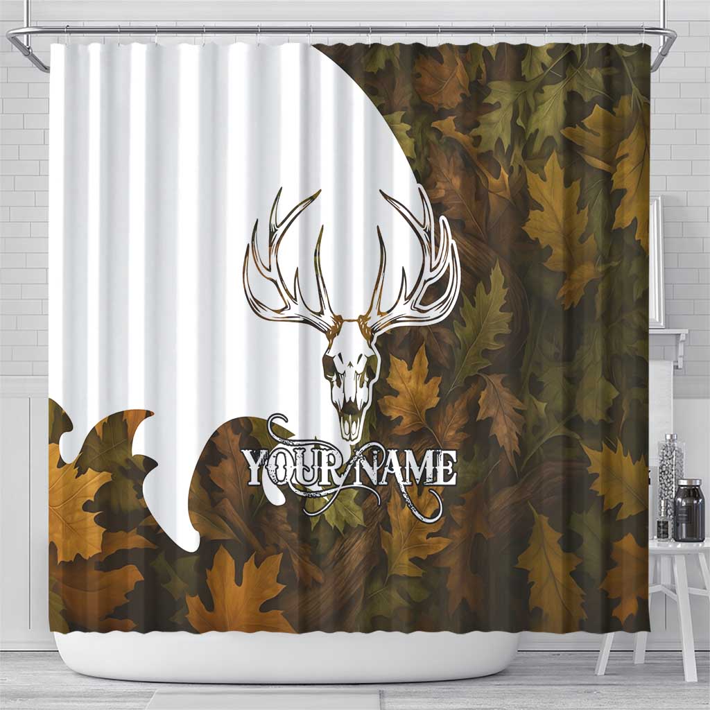 Custom Deer Hunting Skull Shower Curtain with Antlers Graphic on Autumn Leaf Camo Background - Wonder Print Shop