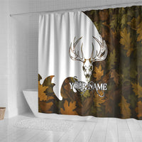 Custom Deer Hunting Skull Shower Curtain with Antlers Graphic on Autumn Leaf Camo Background - Wonder Print Shop