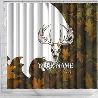 Custom Deer Hunting Skull Shower Curtain with Antlers Graphic on Autumn Leaf Camo Background - Wonder Print Shop