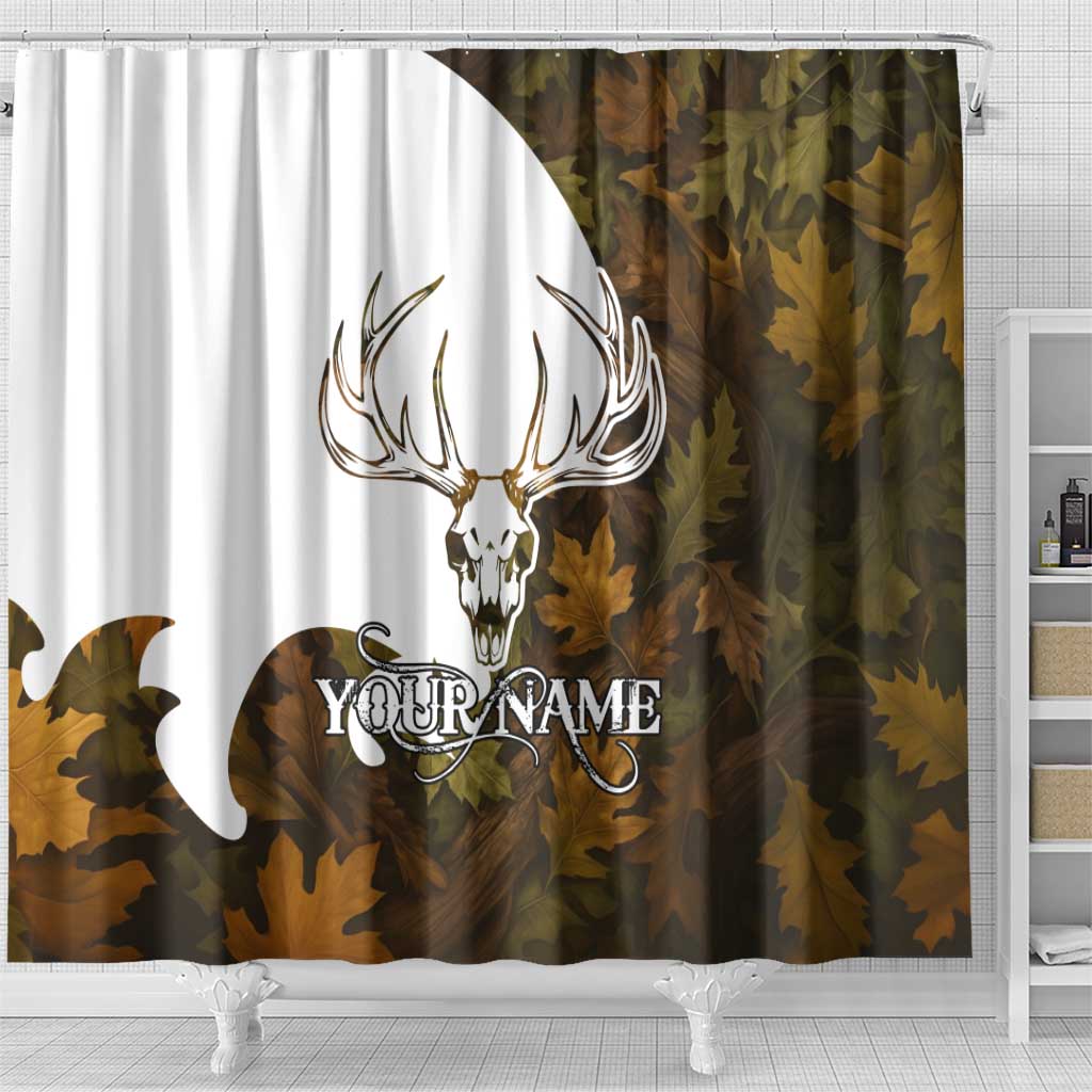 Custom Deer Hunting Skull Shower Curtain with Antlers Graphic on Autumn Leaf Camo Background - Wonder Print Shop