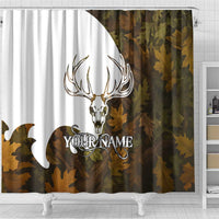 Custom Deer Hunting Skull Shower Curtain with Antlers Graphic on Autumn Leaf Camo Background - Wonder Print Shop