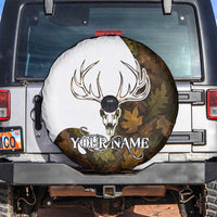 Custom Deer Hunting Skull Spare Tire Cover with Antlers Graphic on Autumn Leaf Camo Background - Wonder Print Shop