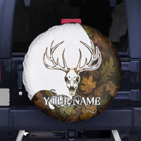 Custom Deer Hunting Skull Spare Tire Cover with Antlers Graphic on Autumn Leaf Camo Background - Wonder Print Shop