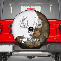 Custom Deer Hunting Skull Spare Tire Cover with Antlers Graphic on Autumn Leaf Camo Background - Wonder Print Shop