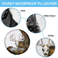 Custom Deer Hunting Skull Spare Tire Cover with Antlers Graphic on Autumn Leaf Camo Background - Wonder Print Shop