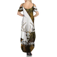Custom Deer Hunting Skull Summer Maxi Dress with Antlers Graphic on Autumn Leaf Camo Background - Wonder Print Shop