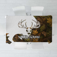 Custom Deer Hunting Skull Tablecloth with Antlers Graphic on Autumn Leaf Camo Background - Wonder Print Shop