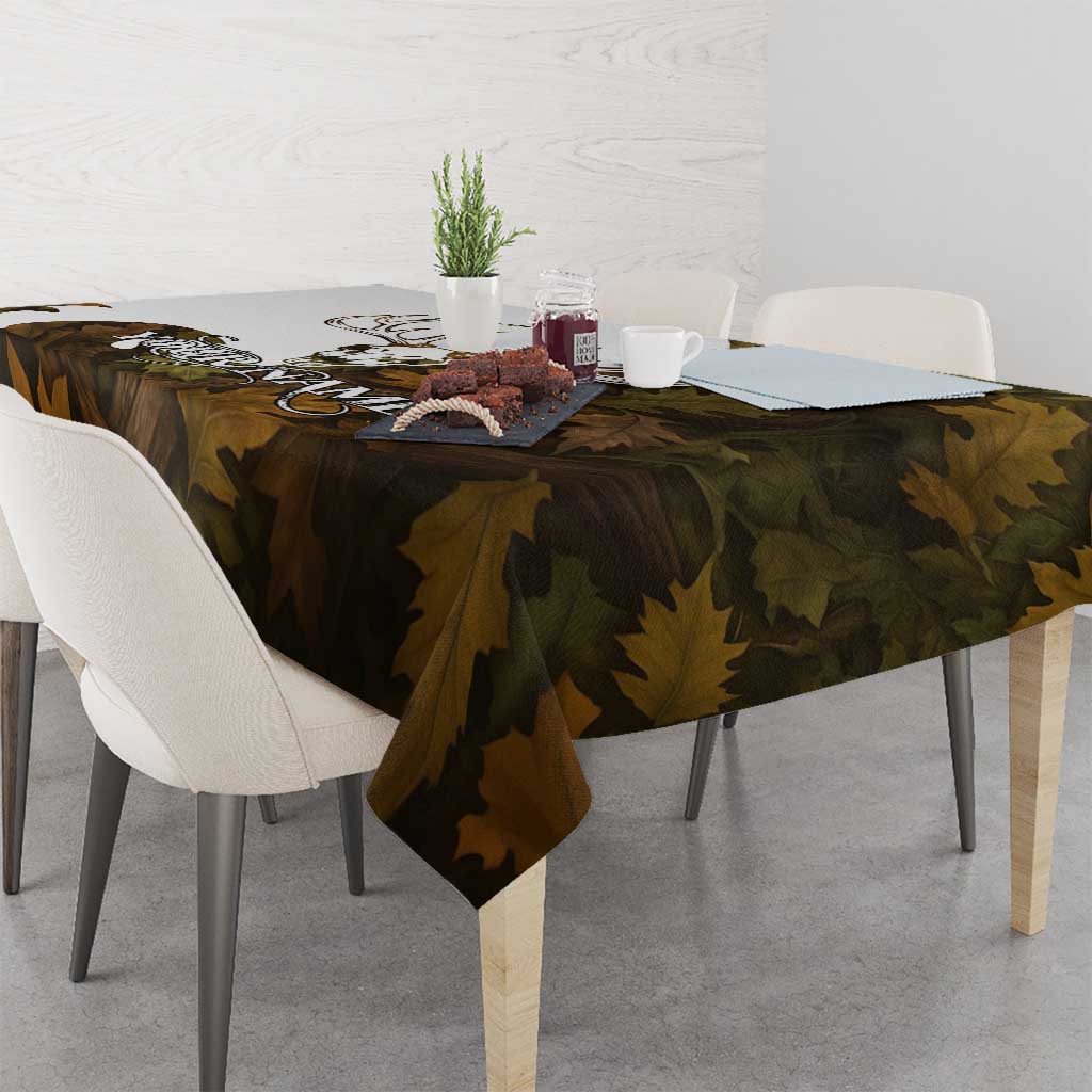 Custom Deer Hunting Skull Tablecloth with Antlers Graphic on Autumn Leaf Camo Background - Wonder Print Shop