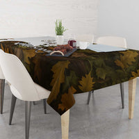 Custom Deer Hunting Skull Tablecloth with Antlers Graphic on Autumn Leaf Camo Background - Wonder Print Shop