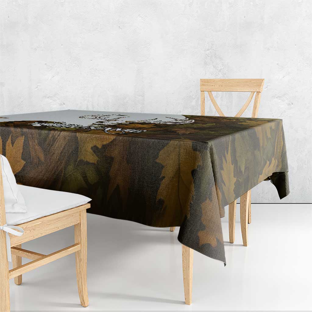 Custom Deer Hunting Skull Tablecloth with Antlers Graphic on Autumn Leaf Camo Background - Wonder Print Shop