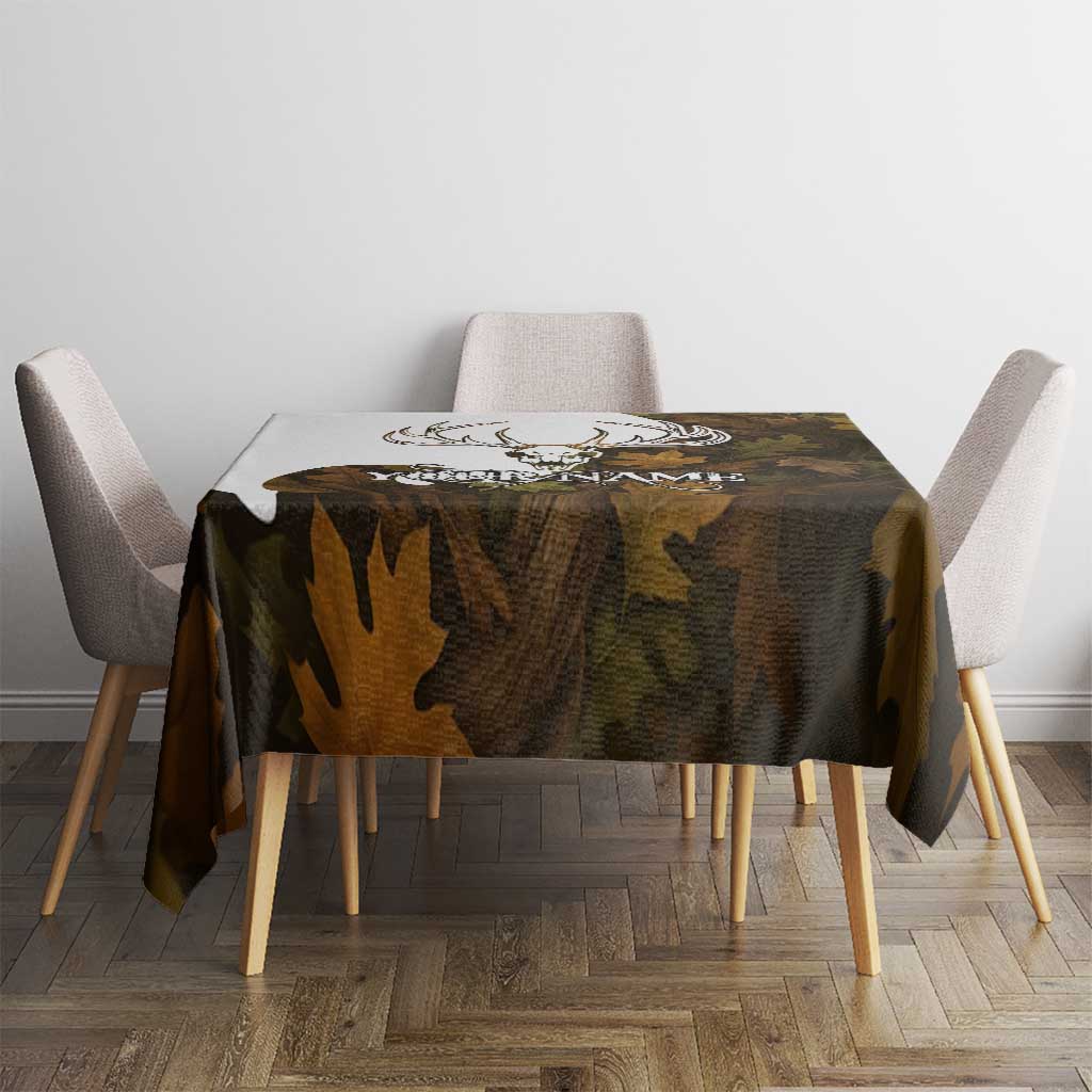 Custom Deer Hunting Skull Tablecloth with Antlers Graphic on Autumn Leaf Camo Background - Wonder Print Shop