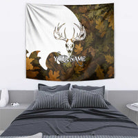 Custom Deer Hunting Skull Tapestry with Antlers Graphic on Autumn Leaf Camo Background - Wonder Print Shop