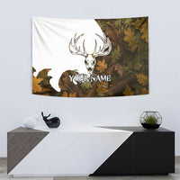 Custom Deer Hunting Skull Tapestry with Antlers Graphic on Autumn Leaf Camo Background - Wonder Print Shop