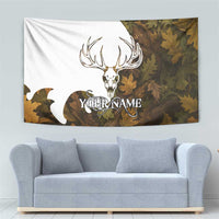 Custom Deer Hunting Skull Tapestry with Antlers Graphic on Autumn Leaf Camo Background - Wonder Print Shop