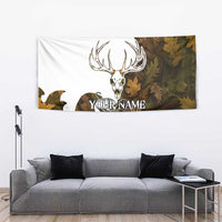 Custom Deer Hunting Skull Tapestry with Antlers Graphic on Autumn Leaf Camo Background - Wonder Print Shop