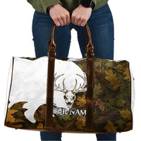 Custom Deer Hunting Skull Travel Bag with Antlers Graphic on Autumn Leaf Camo Background - Wonder Print Shop