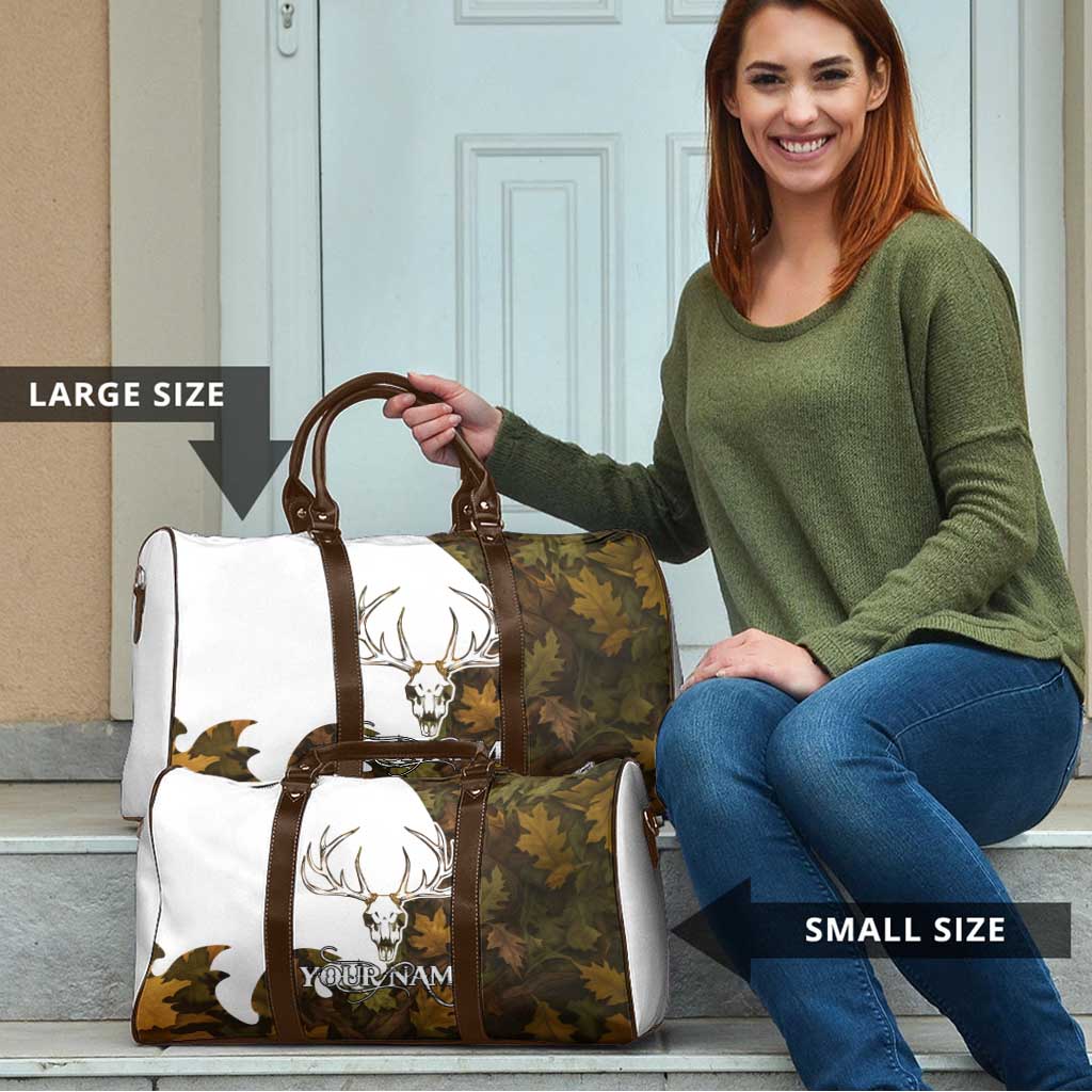 Custom Deer Hunting Skull Travel Bag with Antlers Graphic on Autumn Leaf Camo Background - Wonder Print Shop