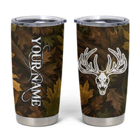 Custom Deer Hunting Skull Tumbler Cup with Antlers Graphic on Autumn Leaf Camo Background - Wonder Print Shop