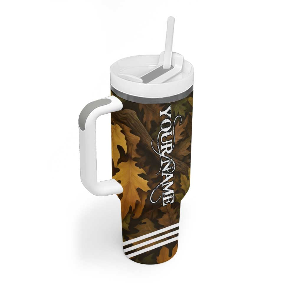 Custom Deer Hunting Skull Tumbler With Handle with Antlers Graphic on Autumn Leaf Camo Background - Wonder Print Shop