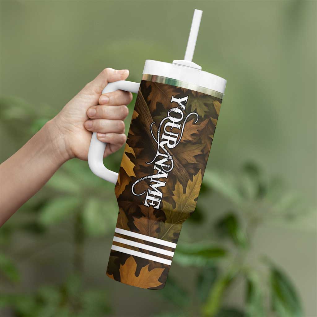 Custom Deer Hunting Skull Tumbler With Handle with Antlers Graphic on Autumn Leaf Camo Background - Wonder Print Shop