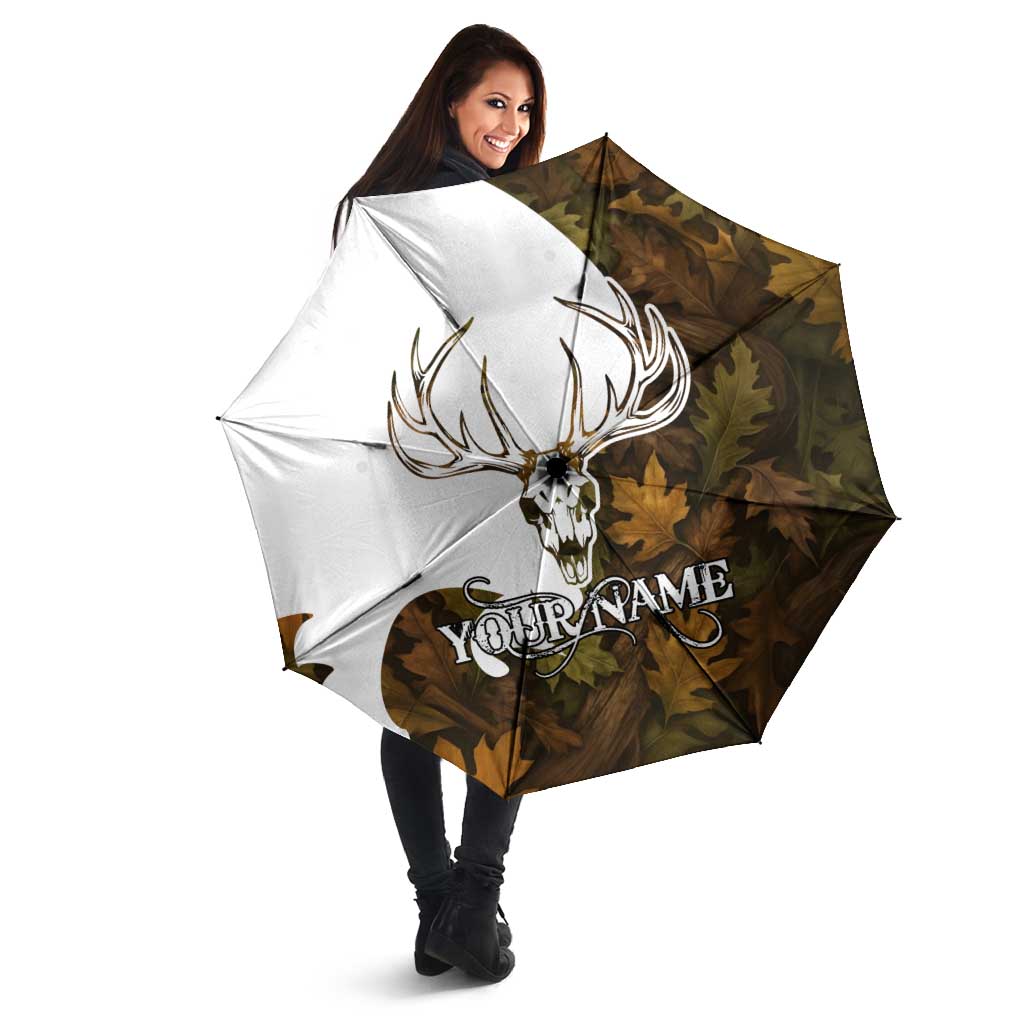 Custom Deer Hunting Skull Umbrella with Antlers Graphic on Autumn Leaf Camo Background - Wonder Print Shop