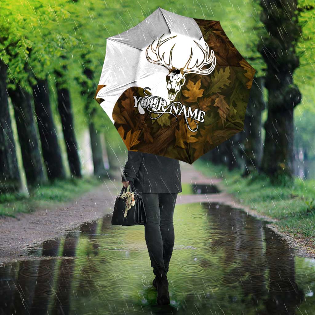 Custom Deer Hunting Skull Umbrella with Antlers Graphic on Autumn Leaf Camo Background - Wonder Print Shop