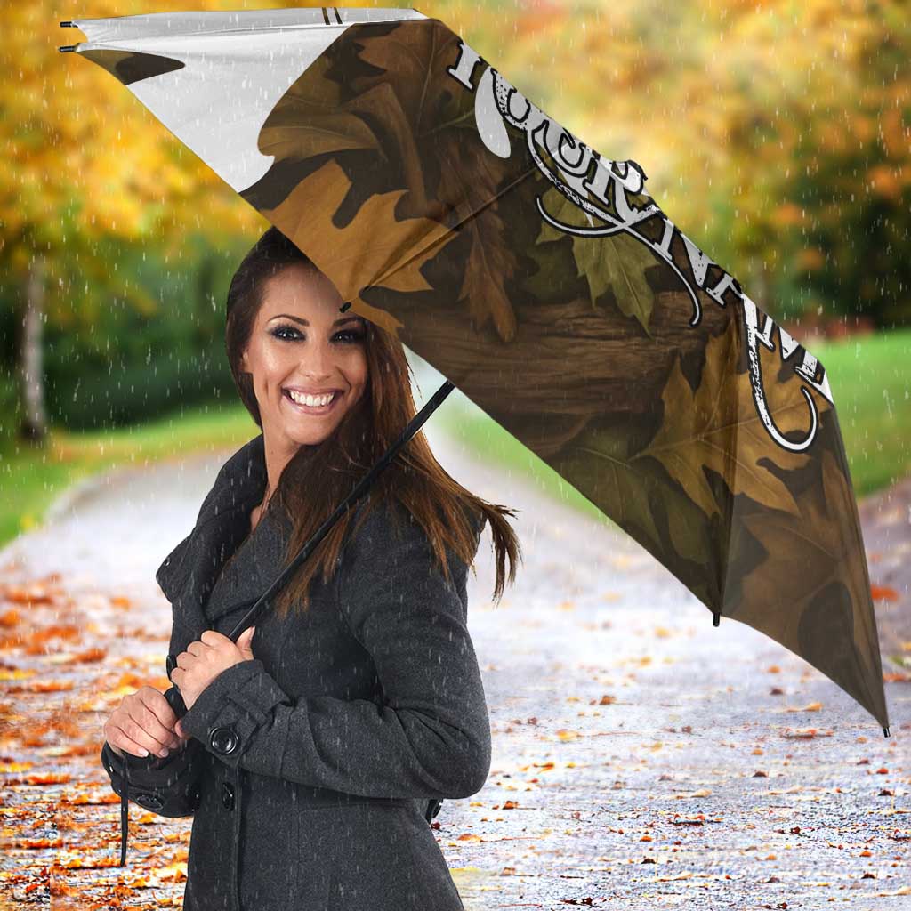 Custom Deer Hunting Skull Umbrella with Antlers Graphic on Autumn Leaf Camo Background - Wonder Print Shop
