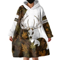 Custom Deer Hunting Skull Wearable Blanket Hoodie with Antlers Graphic on Autumn Leaf Camo Background - Wonder Print Shop