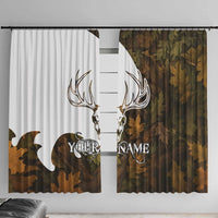Custom Deer Hunting Skull Window Curtain with Antlers Graphic on Autumn Leaf Camo Background - Wonder Print Shop