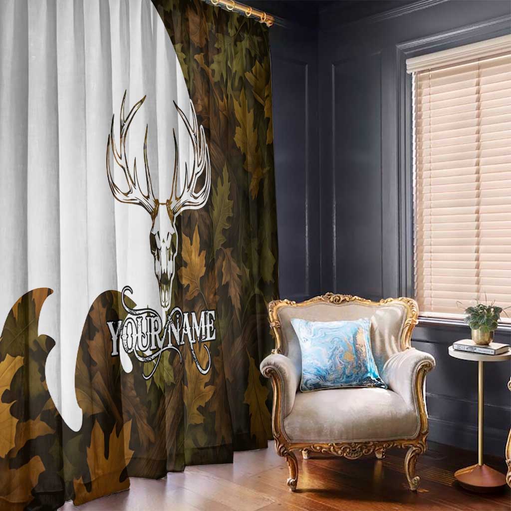 Custom Deer Hunting Skull Window Curtain with Antlers Graphic on Autumn Leaf Camo Background - Wonder Print Shop