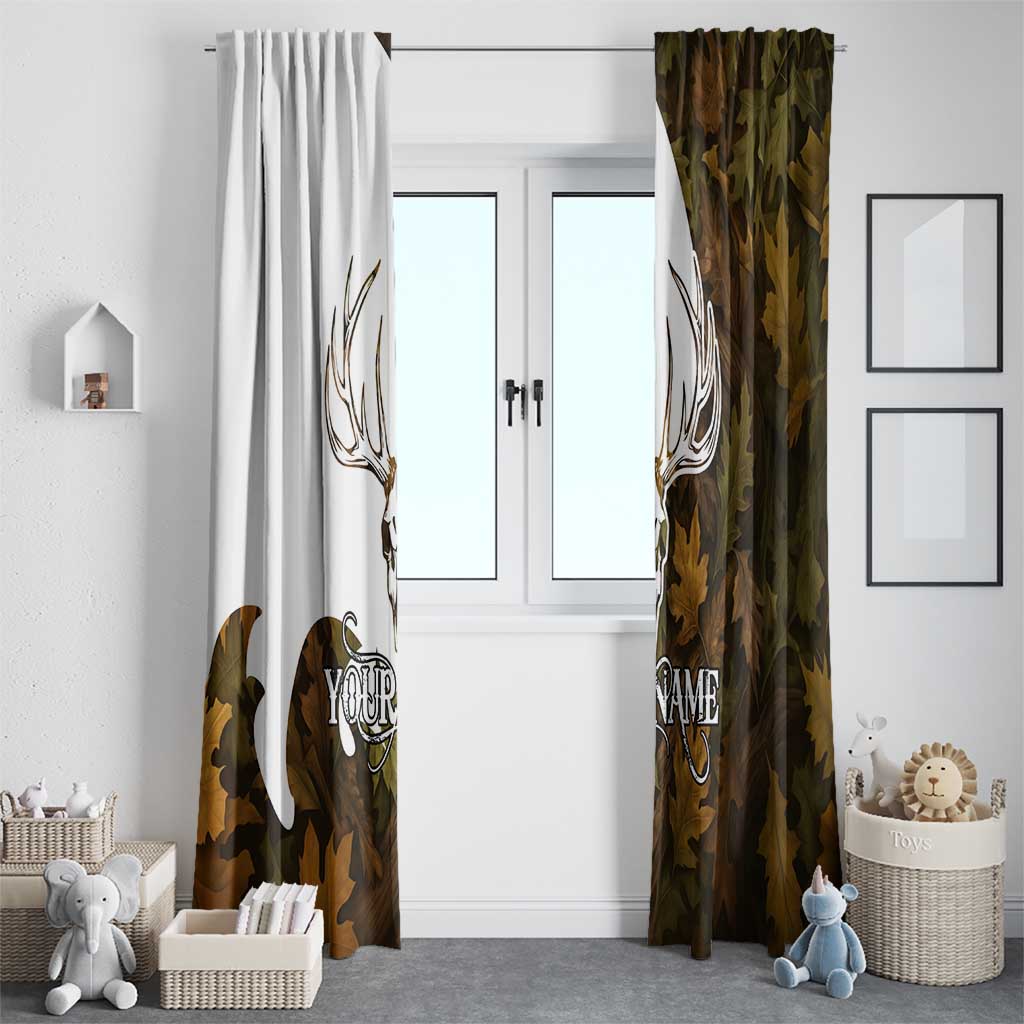 Custom Deer Hunting Skull Window Curtain with Antlers Graphic on Autumn Leaf Camo Background - Wonder Print Shop