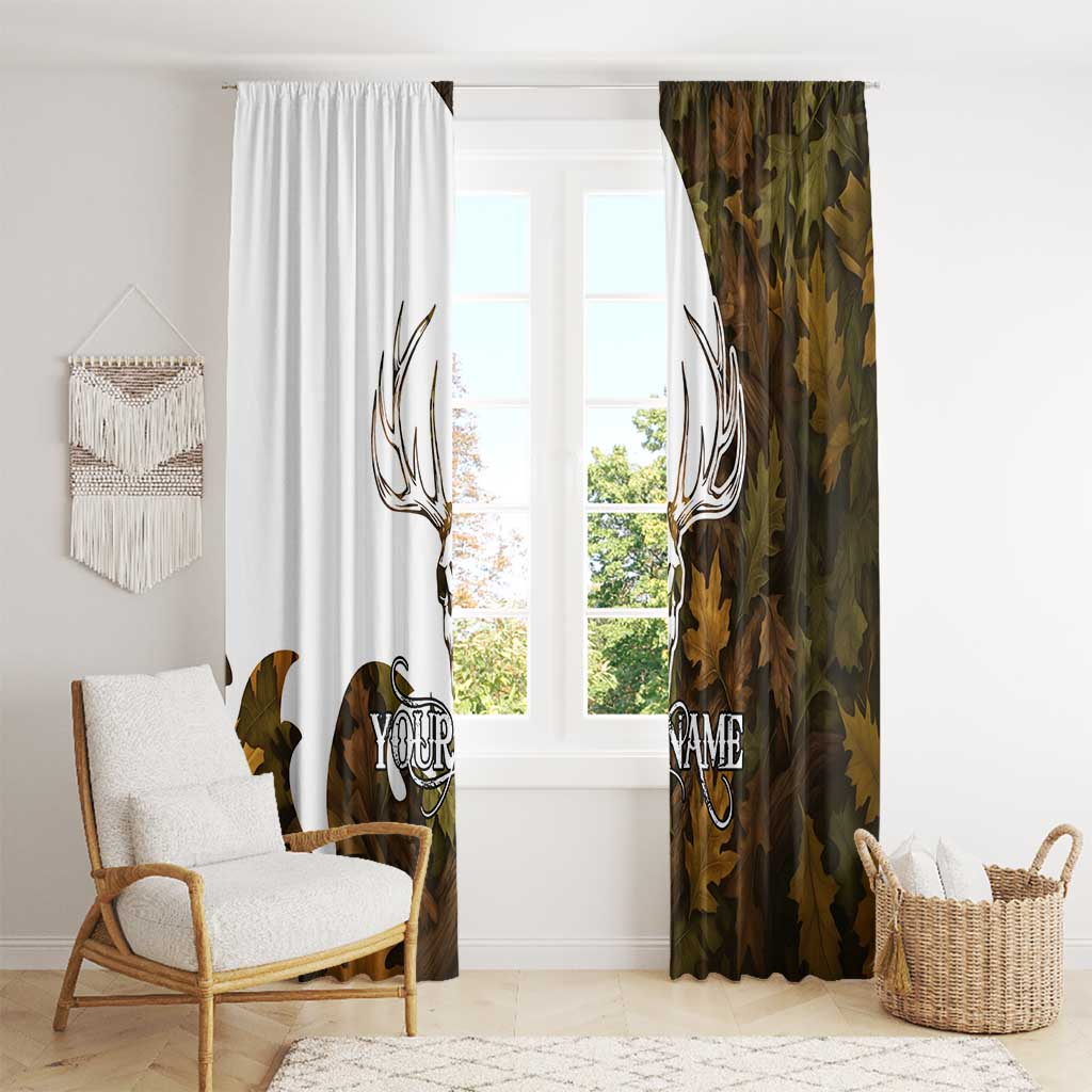 Custom Deer Hunting Skull Window Curtain with Antlers Graphic on Autumn Leaf Camo Background - Wonder Print Shop