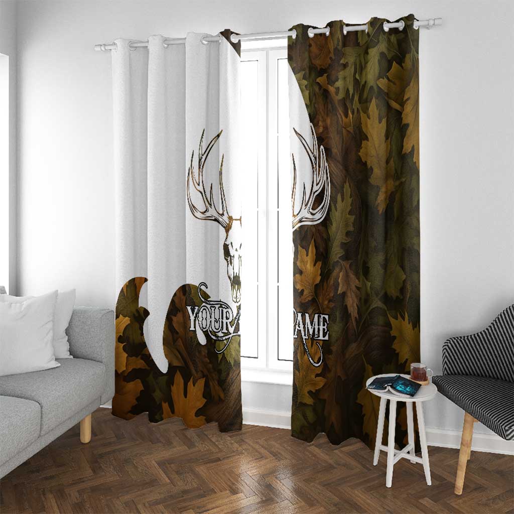Custom Deer Hunting Skull Window Curtain with Antlers Graphic on Autumn Leaf Camo Background - Wonder Print Shop