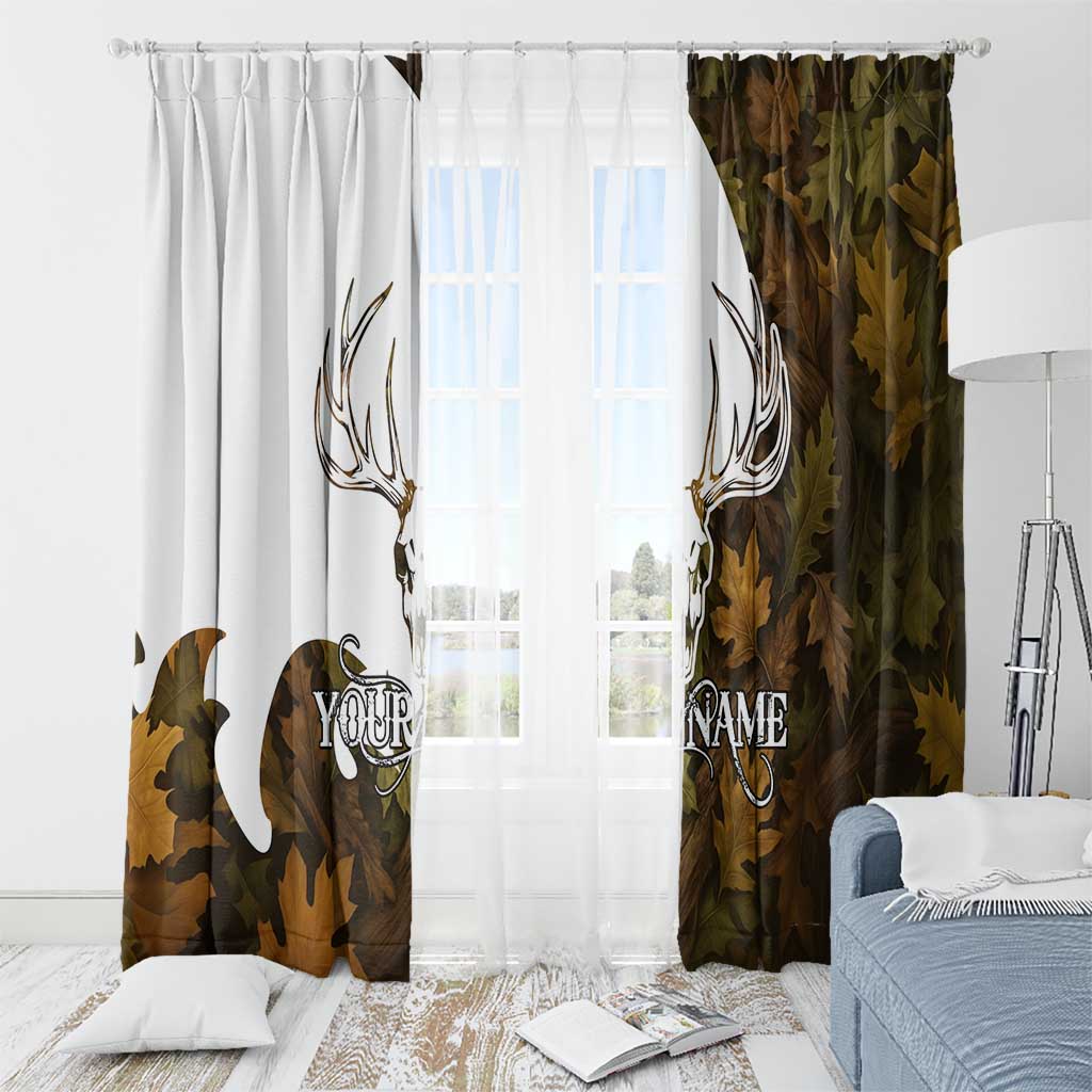 Custom Deer Hunting Skull Window Curtain with Antlers Graphic on Autumn Leaf Camo Background - Wonder Print Shop