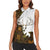 Custom Deer Hunting Skull Women Sleeveless Polo Shirt with Antlers Graphic on Autumn Leaf Camo Background - Wonder Print Shop