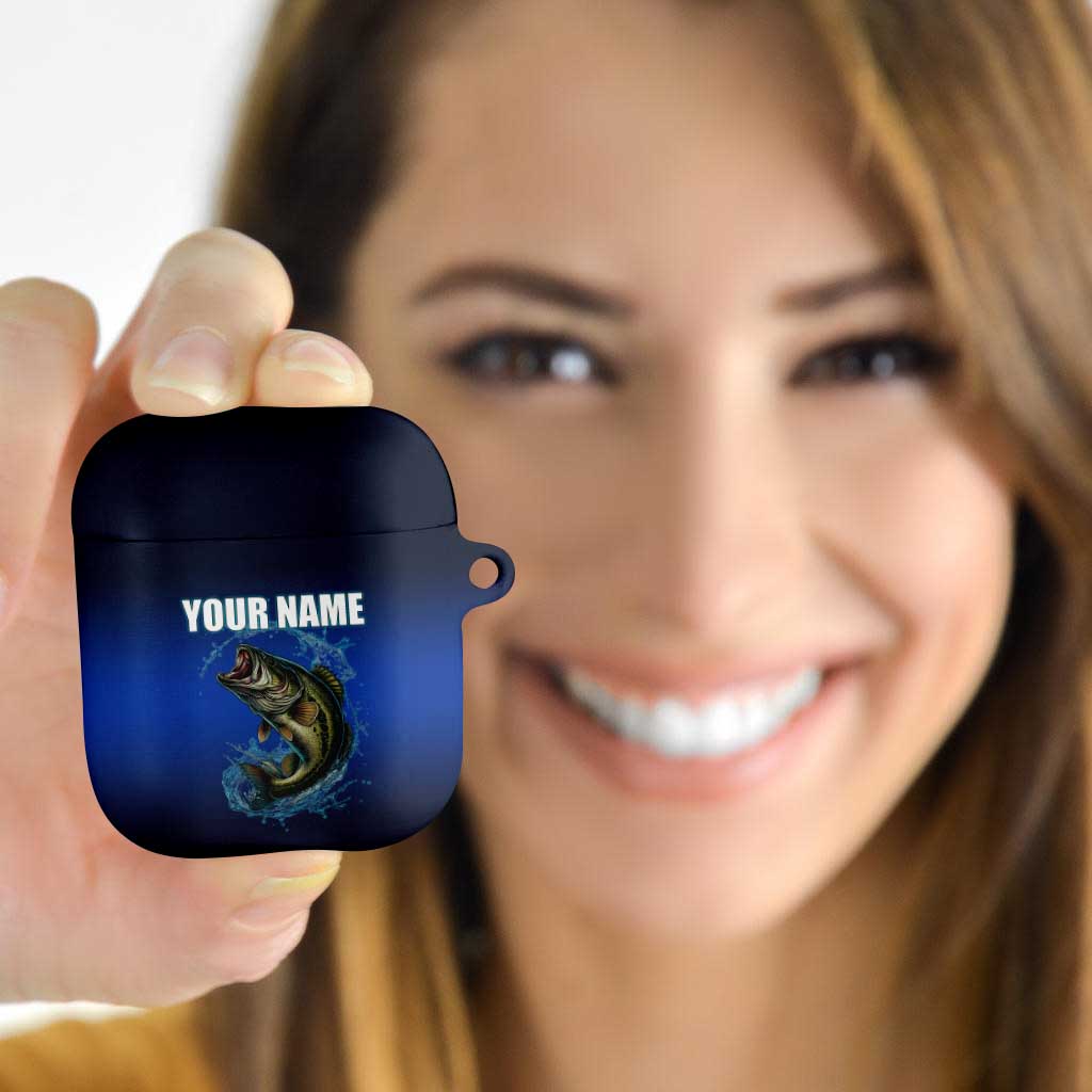 Custom Jumping Bass Fishing AirPods Case with Water Splash and Lightning Background - Wonder Print Shop