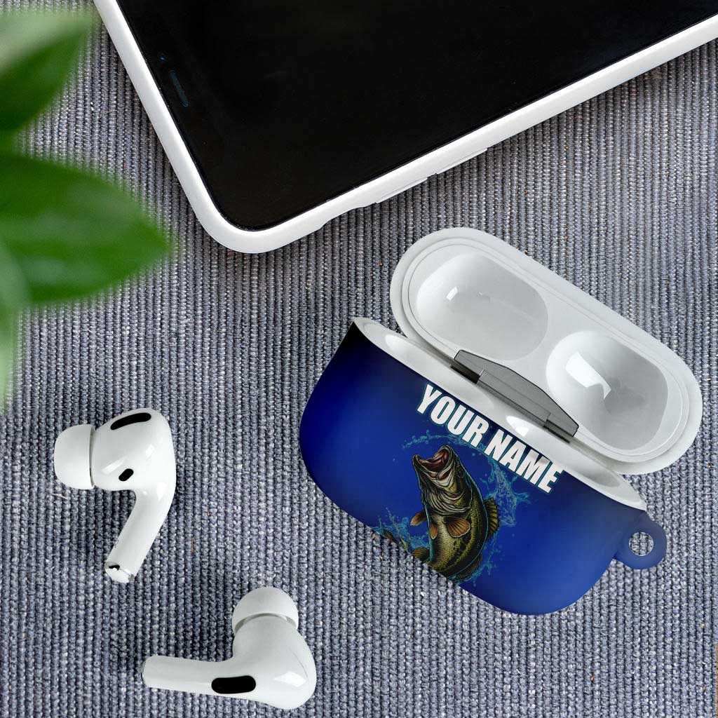 Custom Jumping Bass Fishing AirPods Case with Water Splash and Lightning Background - Wonder Print Shop