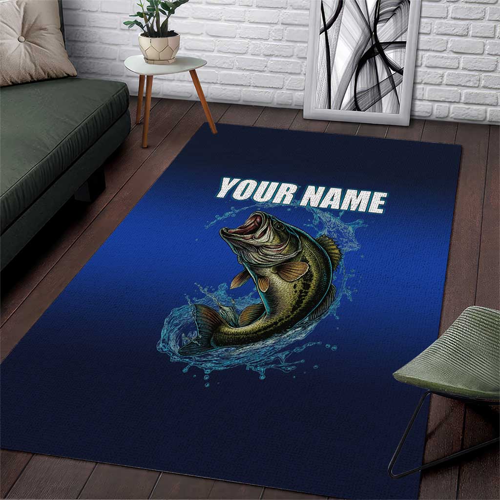 Custom Jumping Bass Fishing Area Rug with Water Splash and Lightning Background - Wonder Print Shop