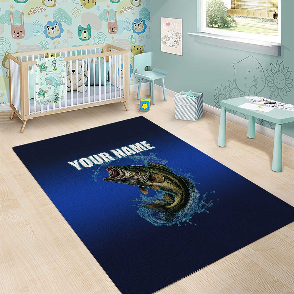 Custom Jumping Bass Fishing Area Rug with Water Splash and Lightning Background - Wonder Print Shop