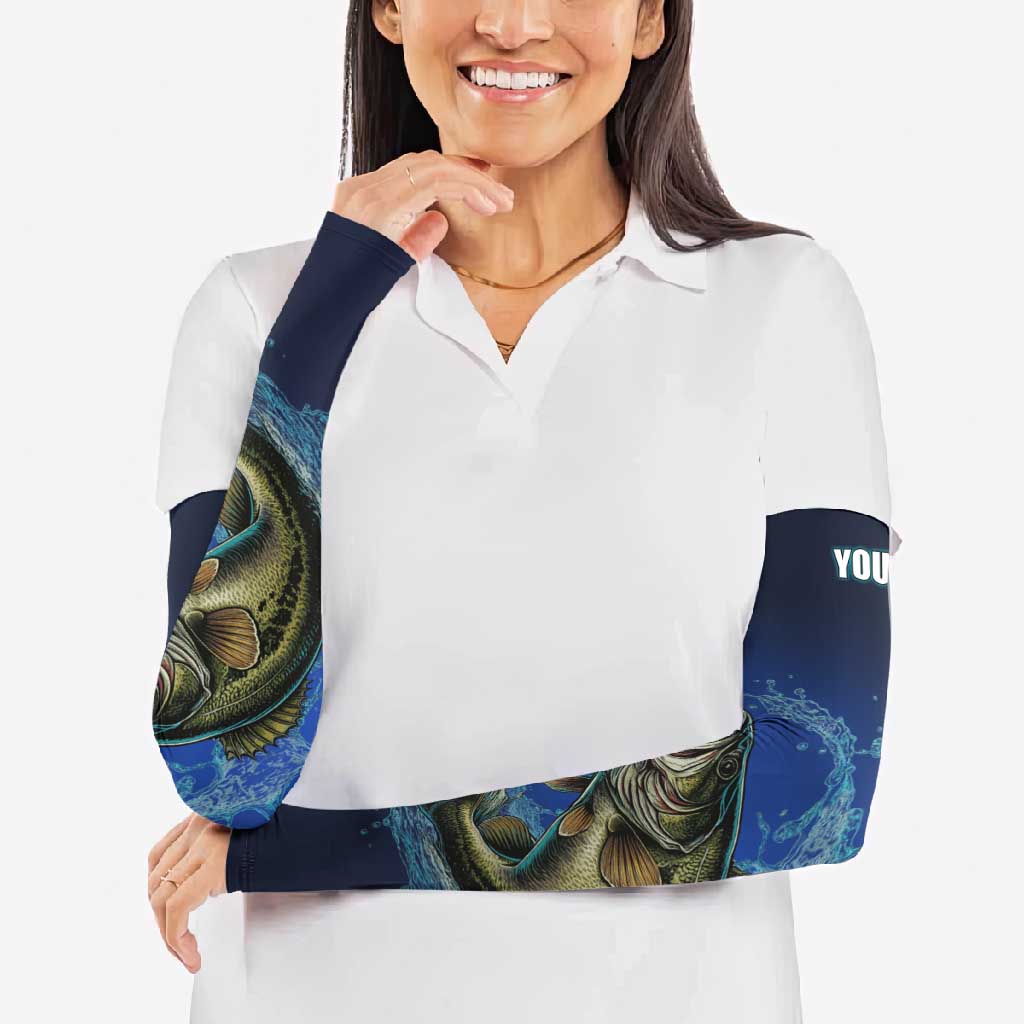 Custom Jumping Bass Fishing Arm Sleeves with Water Splash and Lightning Background - Wonder Print Shop