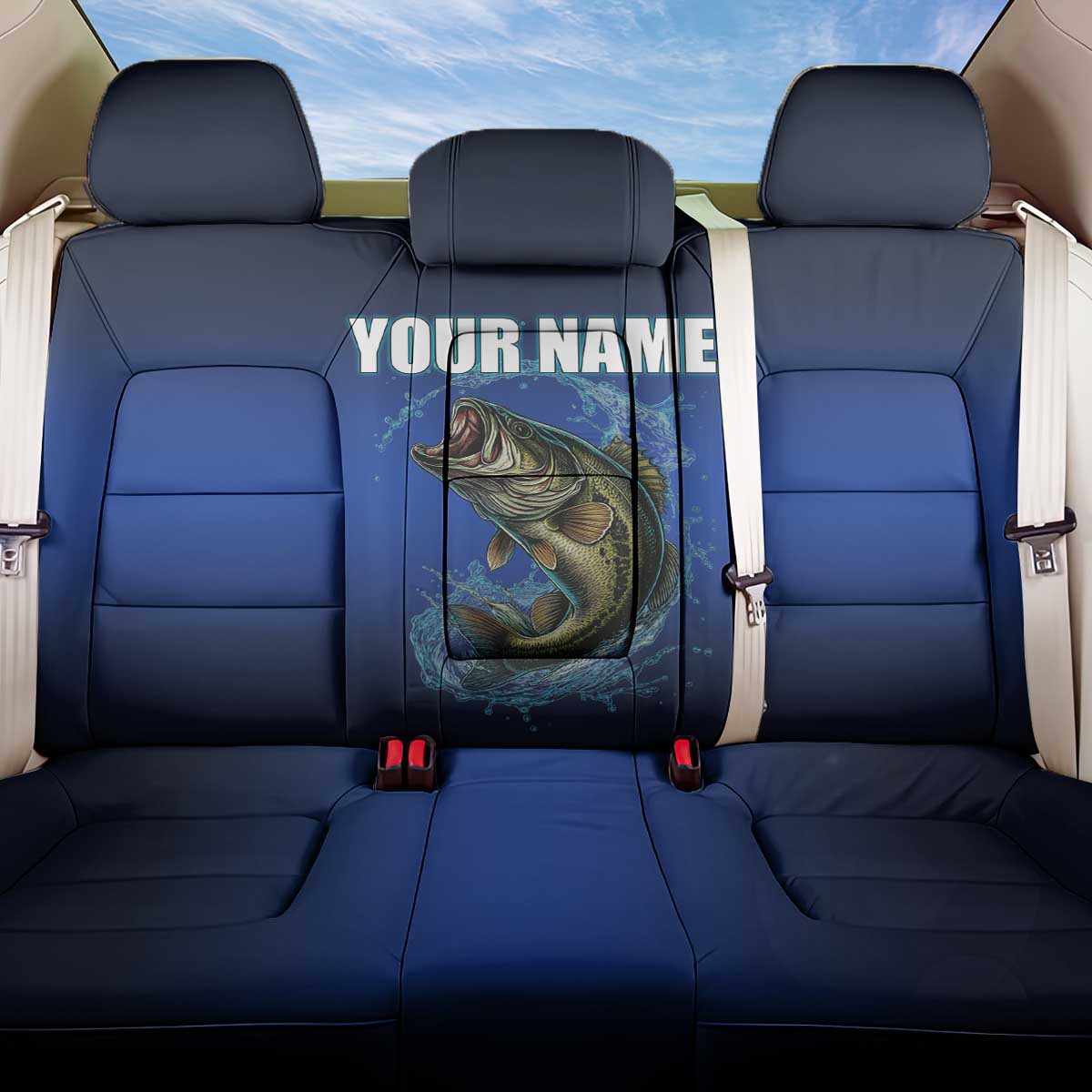 Custom Jumping Bass Fishing Back Car Seat Cover with Water Splash and Lightning Background - Wonder Print Shop