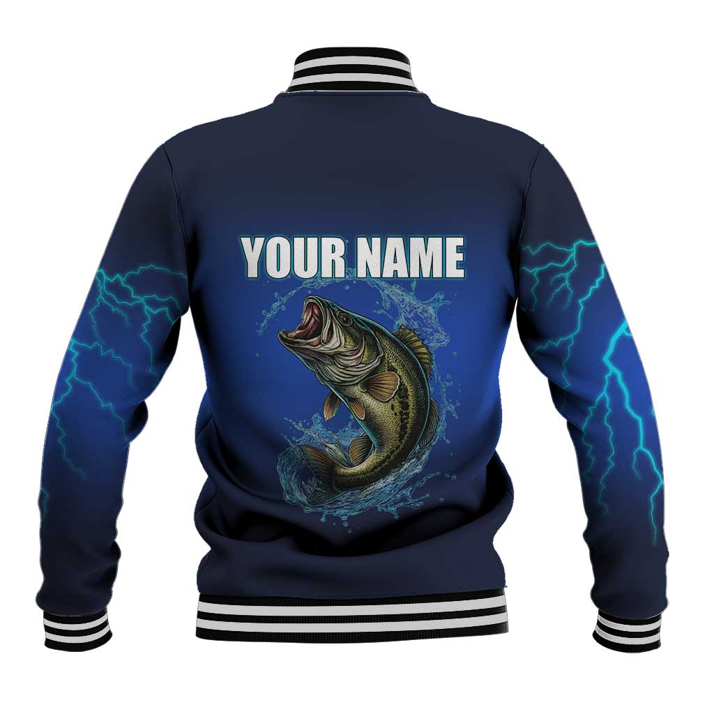 Custom Jumping Bass Fishing Baseball Jacket with Water Splash and Lightning Background - Wonder Print Shop