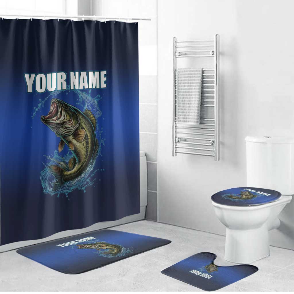 Custom Jumping Bass Fishing Bathroom Set with Water Splash and Lightning Background - Wonder Print Shop