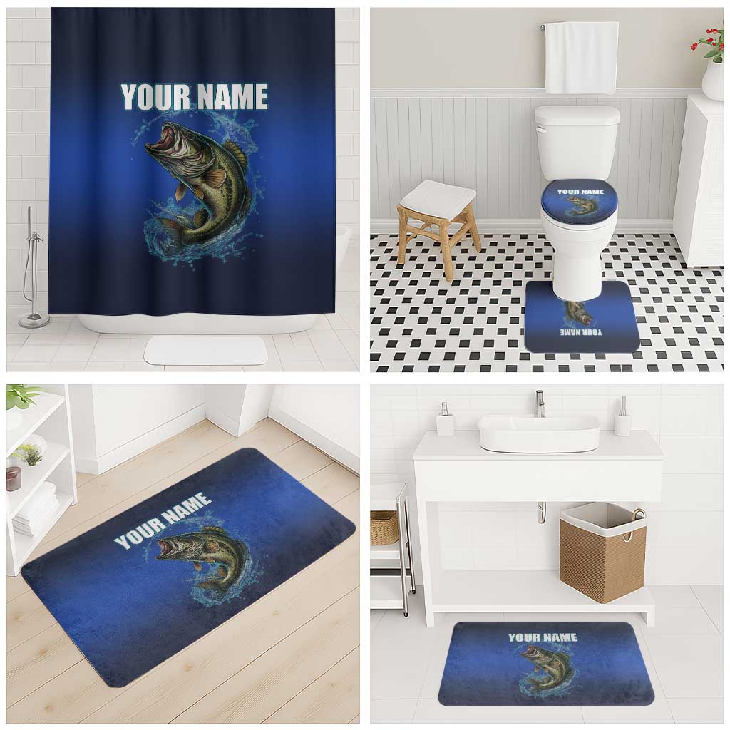 Custom Jumping Bass Fishing Bathroom Set with Water Splash and Lightning Background - Wonder Print Shop